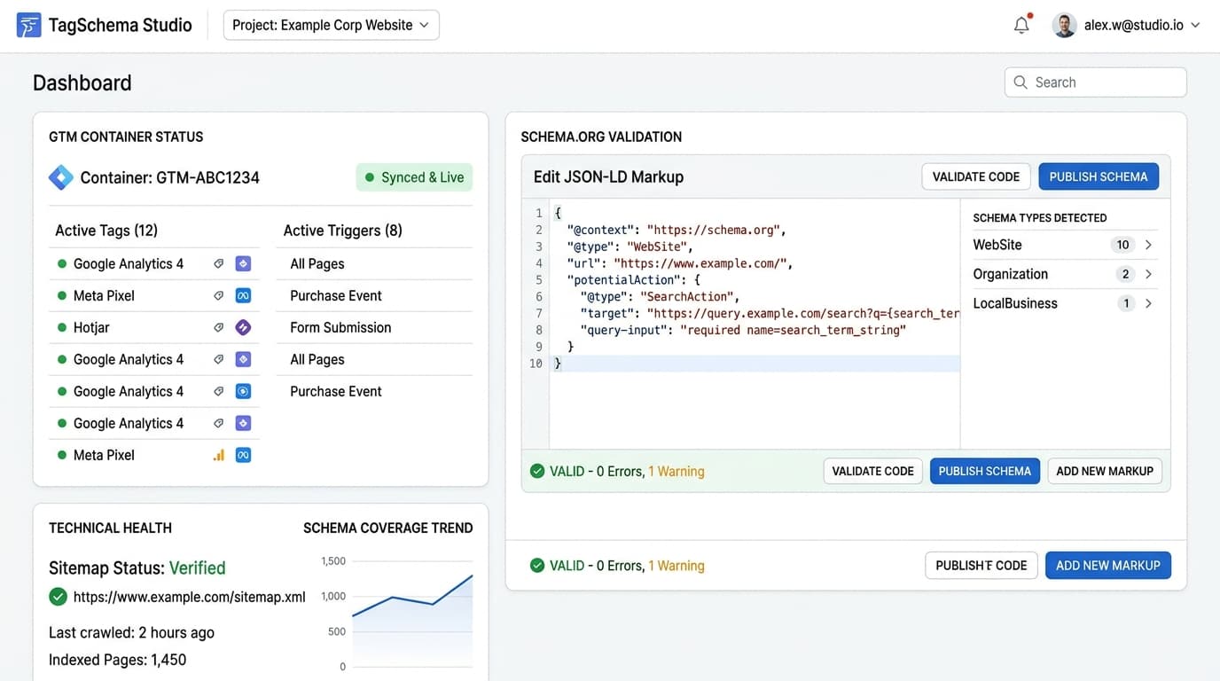 Google Tag Manager & Schema.org JSON-LD Validation Dashboard